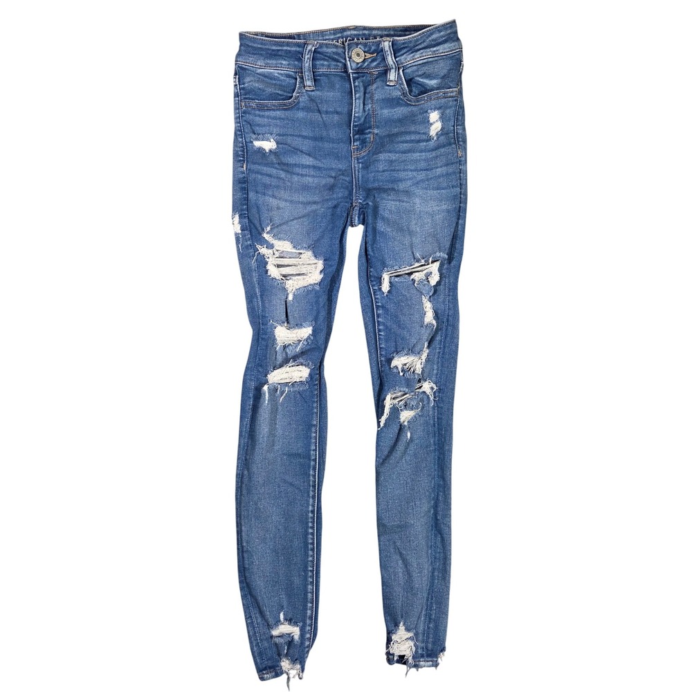 American Eagle Hi-Rise Jegging Size 2 Regular Medium Wash Distressed Skinny Jean